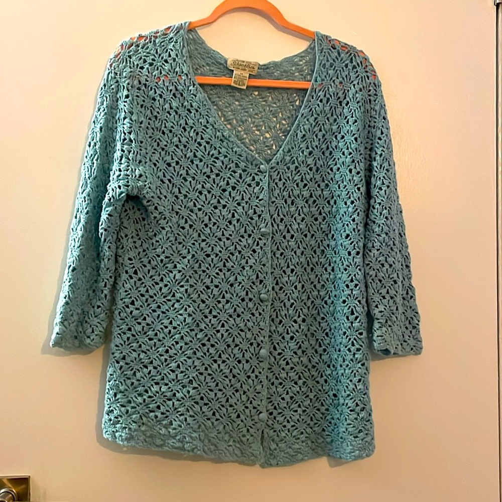 St. John’s Bay Blue Crocheted Summer Cardigan